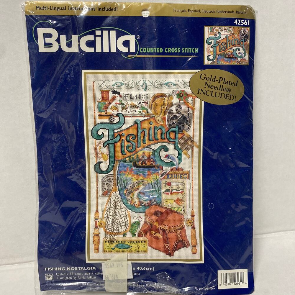 Vintage Bucilla 1999 Fishing Nostalgia Counted Cross Stitch Kit